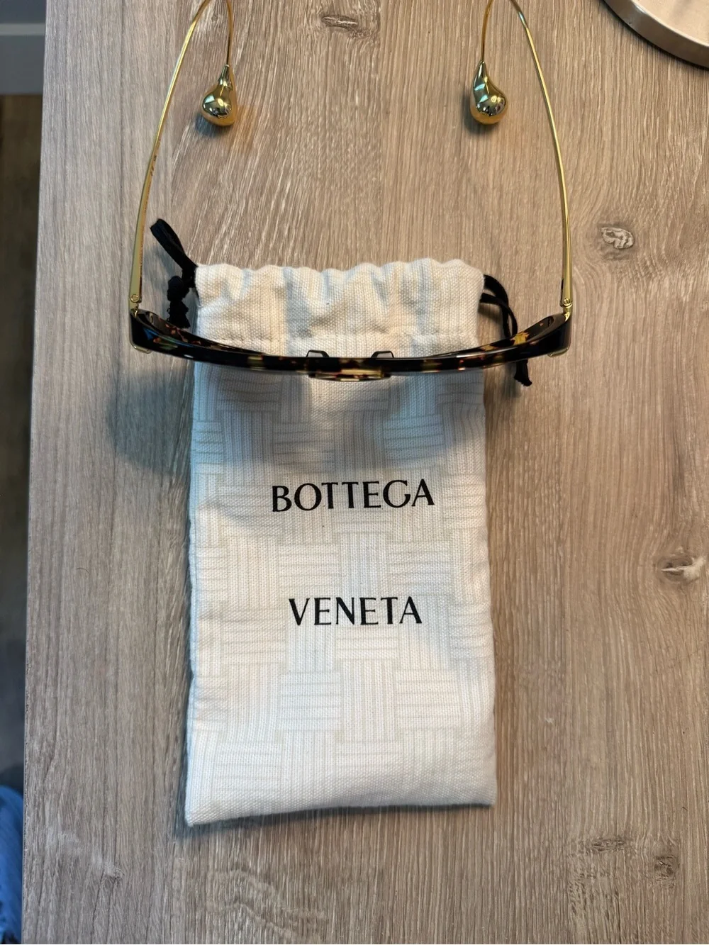 Bottega Veneta Drop Tortoiseshell Aviator Sunglasses with Gold Temples